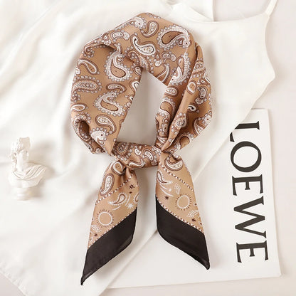 Luxury Brand 2022 Silk Square Scarf Women Cat Neck Hair Tie Band Beach Hijab Kerchief Head Headbands Bandana Female Foulard 70Cm