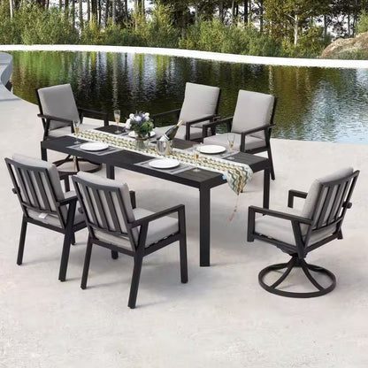 Black 7-Piece Aluminum Outdoor Dining Set with Gray Cushion
