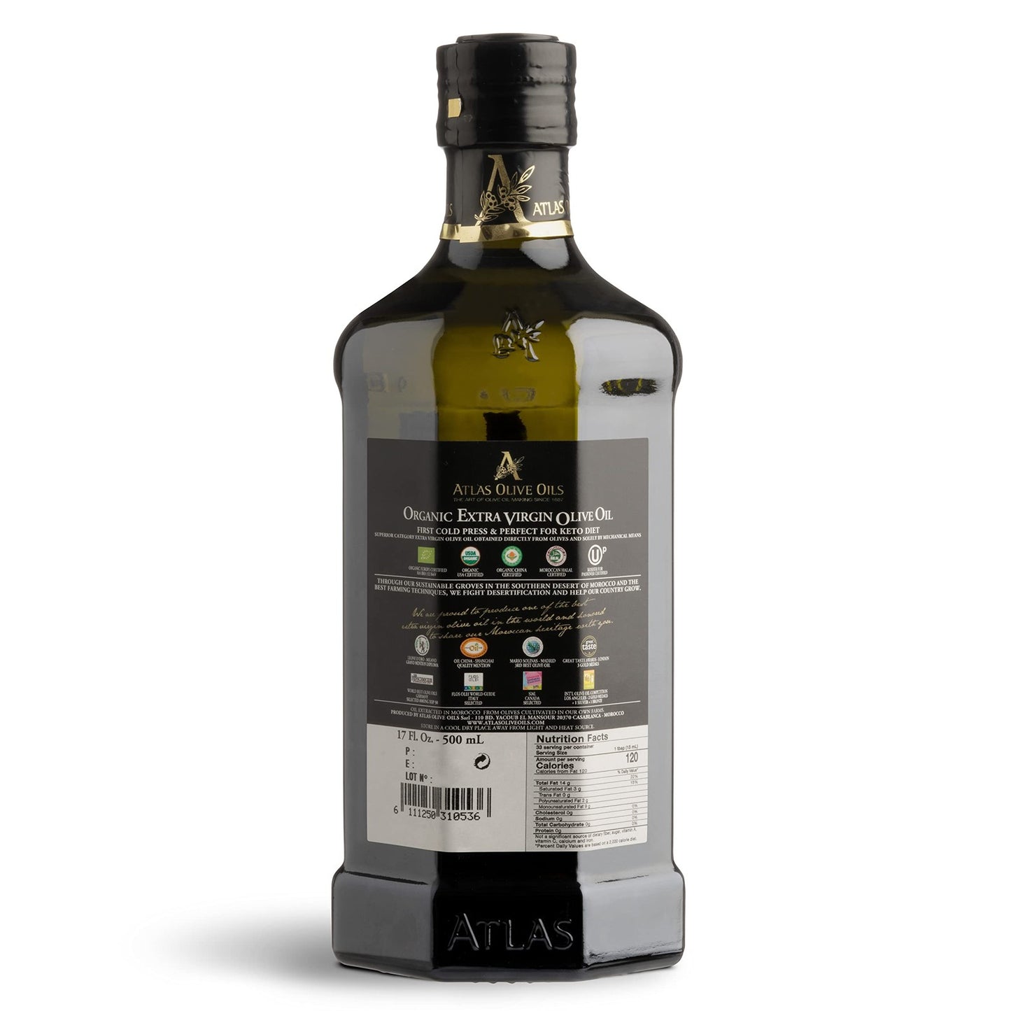 Atlas Organic Cold Pressed Moroccan Extra Virgin Olive Oil, Polyphenol