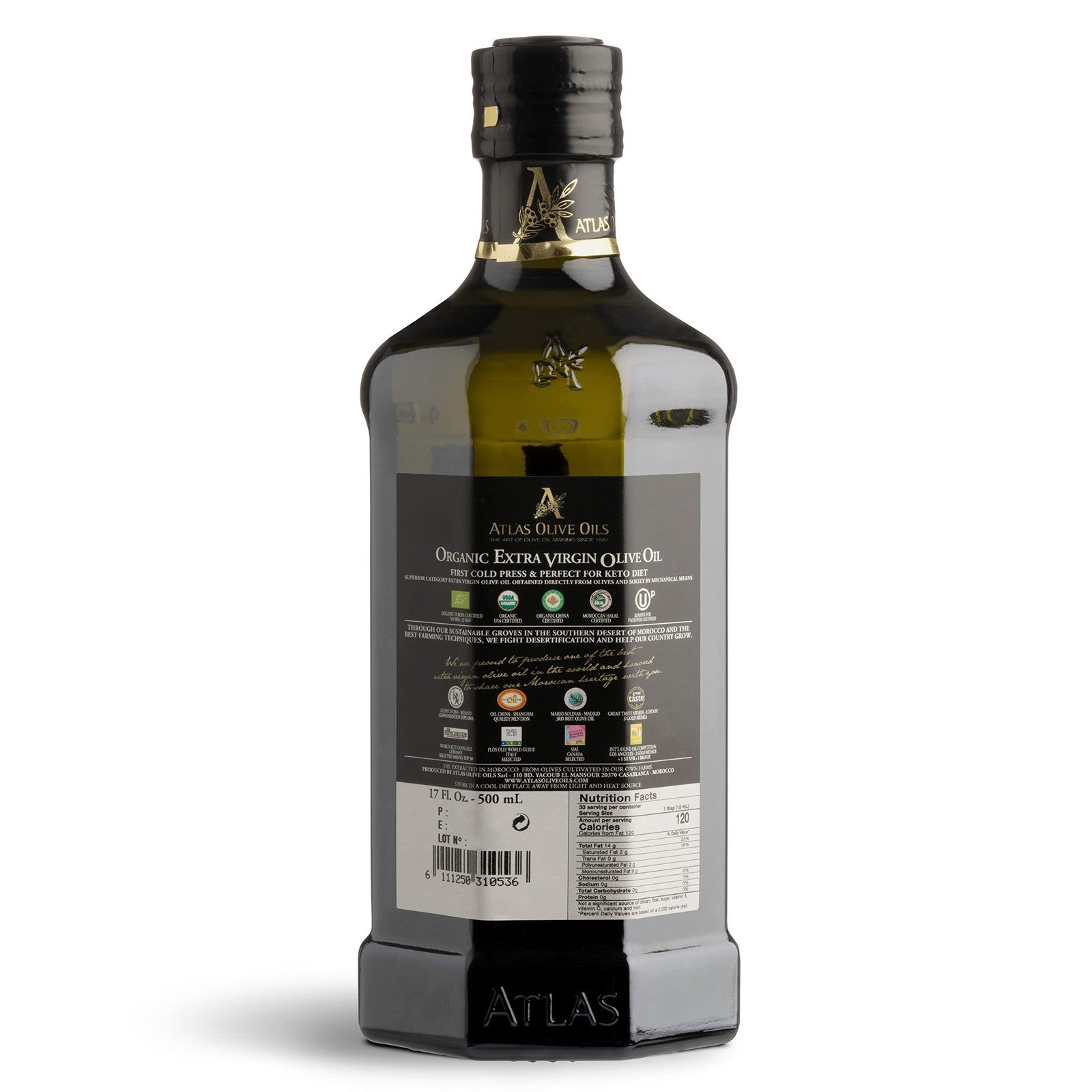 Atlas Organic Cold Pressed Moroccan Extra Virgin Olive Oil, Polyphenol