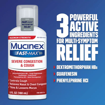Mucinex Max Strength Severe Congestion & Cough Medicine - Liquid - 6 Fl Oz: Original Flavor, 1 Pack, with Guaifenesin 400Mg