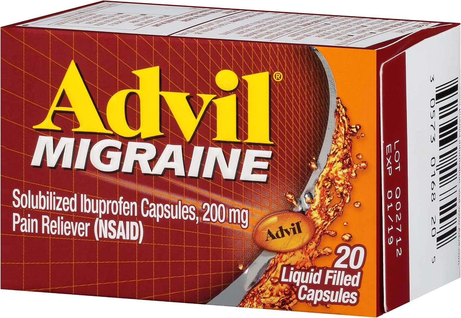 Migraine Headache Relief, Ibuprofen Capsules with Ibuprofen 200Mg for Migraine Relief, Nausea Relief and Light Sensitivity Relief - 20 Liquid Filled Capsules