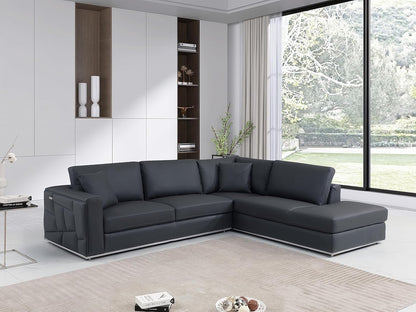 Surton Top Grain Italian Leather Sectional Sofa for Living Room and Home Office, Modern Luxury L-Shaped Couch, Right Arm Facing, 117" W, Dark Gray