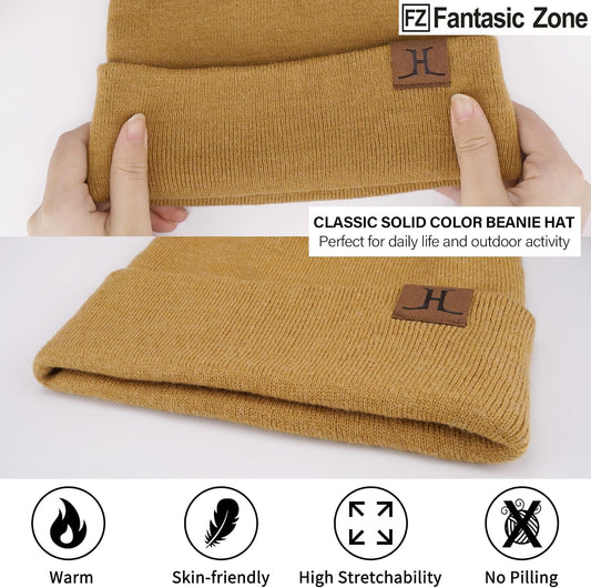 Mens Winter Warm Beanie Hats and Scarf Touchscreen Gloves