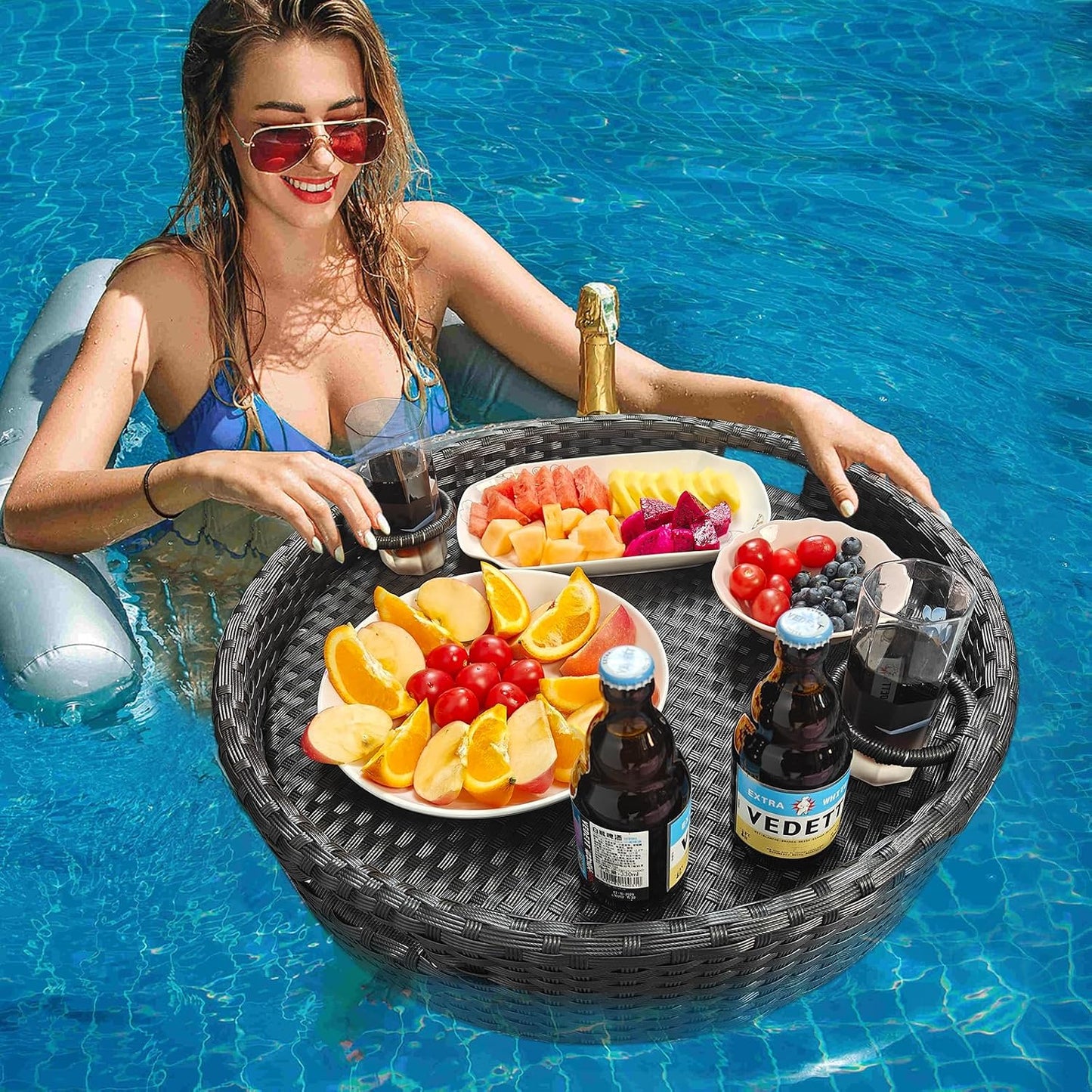 Floating Tray for Pool，Floating Pool Tray, Floating Tray - Floating Pool Table, Ideal for Food & Drinks - Floating Table for Pool - Essential Floating Food Tray for Pool Activities(Round)