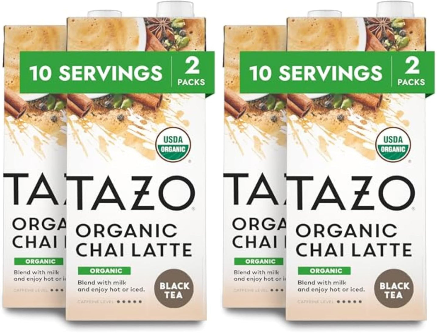 TAZO Organic Chai Latte Concentrate, Hot or Iced Black Tea, Easy-To-Serve, Everyday Lattes and Mocktails, 32 Oz Carton 2 Count (Pack of 2)