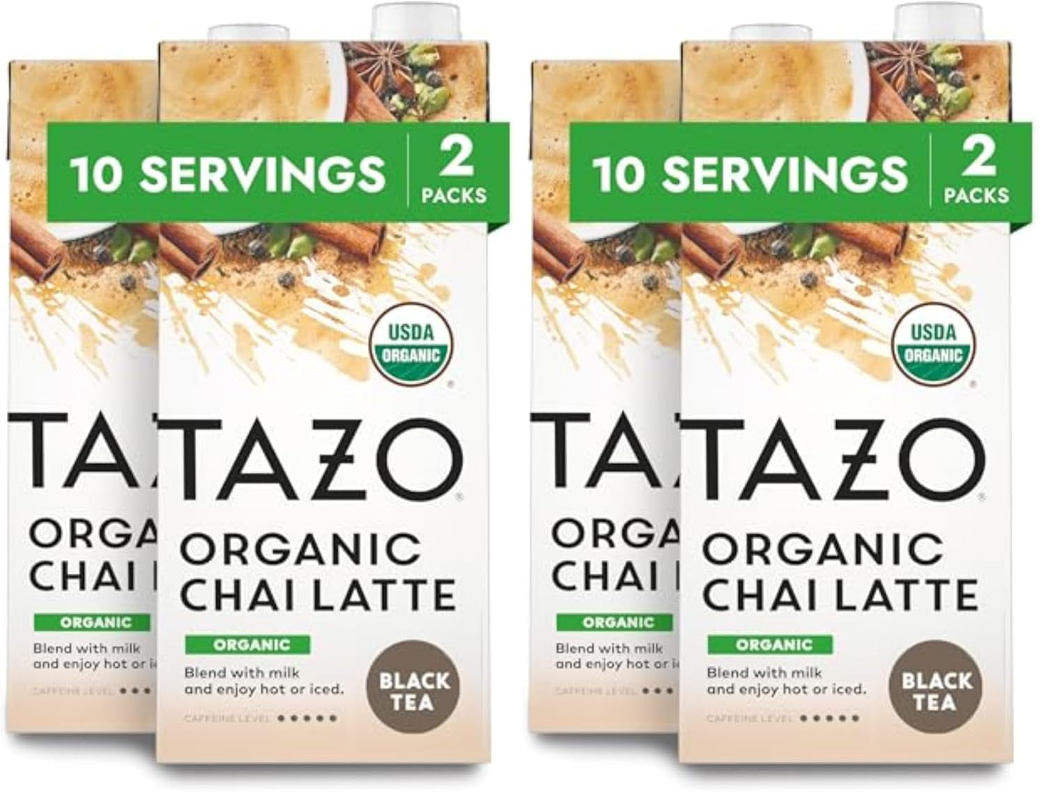 TAZO Organic Chai Latte Concentrate, Hot or Iced Black Tea, Easy-To-Serve, Everyday Lattes and Mocktails, 32 Oz Carton 2 Count (Pack of 2)