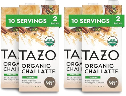 TAZO Organic Chai Latte Concentrate, Hot or Iced Black Tea, Easy-To-Serve, Everyday Lattes and Mocktails, 32 Oz Carton 2 Count (Pack of 2)