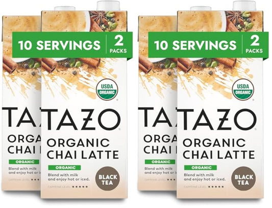 TAZO Organic Chai Latte Concentrate, Hot or Iced Black Tea, Easy-To-Serve, Everyday Lattes and Mocktails, 32 Oz Carton 2 Count (Pack of 2)