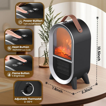 Portable Electric Fireplace Heater for Home Office, Black