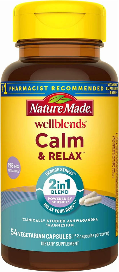 Wellblends Calm & Relax, Ashwagandha 125Mg, Magnesium 300Mg, 54 Caps