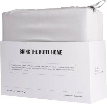 Luxury Sateen Cotton Sheet Set – 100% Certified Extra-Long-Staple Cotton – Ultra-Soft, Breathable & Smooth – the Ritz Carlton Hotel Luxe Cotton Blend Sheet Set (Silver, Queen (U.S. Standard)