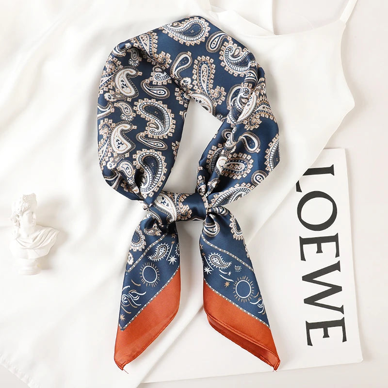 Luxury Brand 2022 Silk Square Scarf Women Cat Neck Hair Tie Band Beach Hijab Kerchief Head Headbands Bandana Female Foulard 70Cm