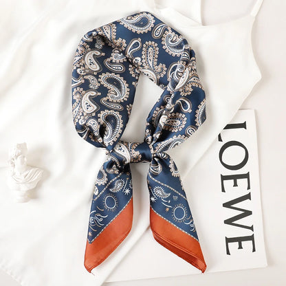 Luxury Brand 2022 Silk Square Scarf Women Cat Neck Hair Tie Band Beach Hijab Kerchief Head Headbands Bandana Female Foulard 70Cm