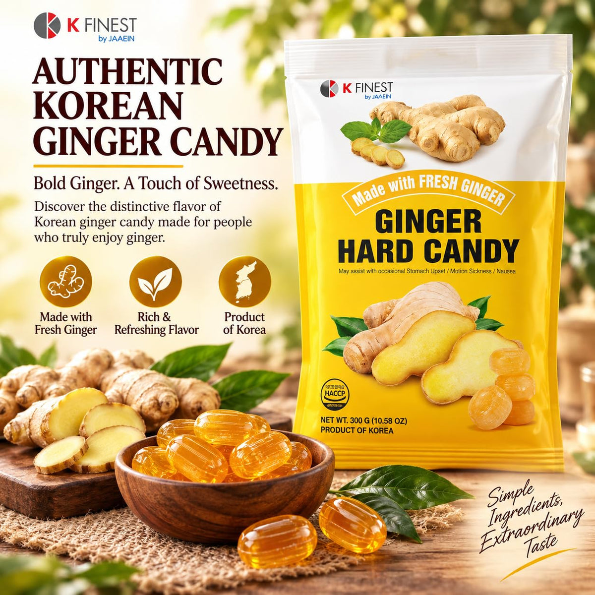 Ginger Hard Candy, Individually Wrapped Korean Ginger Candy Made with Real Ginger, Bold & Spicy Flavor, Travel-Friendly Candy, Product of Korea, 10.58 Oz (300G)