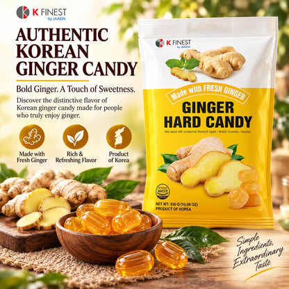 Ginger Hard Candy, Individually Wrapped Korean Ginger Candy Made with Real Ginger, Bold & Spicy Flavor, Travel-Friendly Candy, Product of Korea, 10.58 Oz (300G)