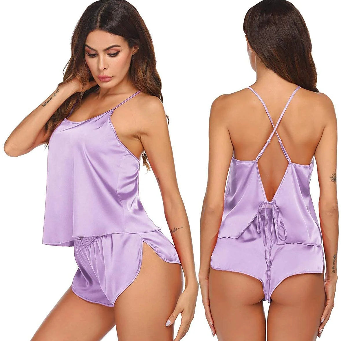 Women Silk Camisole Set Shorts Silk Cami Sleepwear