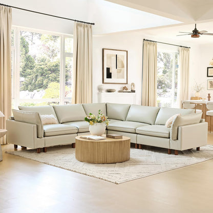 CHITA 118" Leather Super Large Sectional Couches for Living Room, Modular Cloud Sofa, Premium Genuine Leather Sofa, down Filled, High Density Foam, Real Leather in Cream, 5 Seat Corner Couch