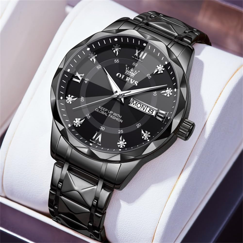 Watches for Men Luxury Diamond Casual Large Dial Watches Stainless Steel Waterproof Business Dress Analog Luminous Date Mens Watches