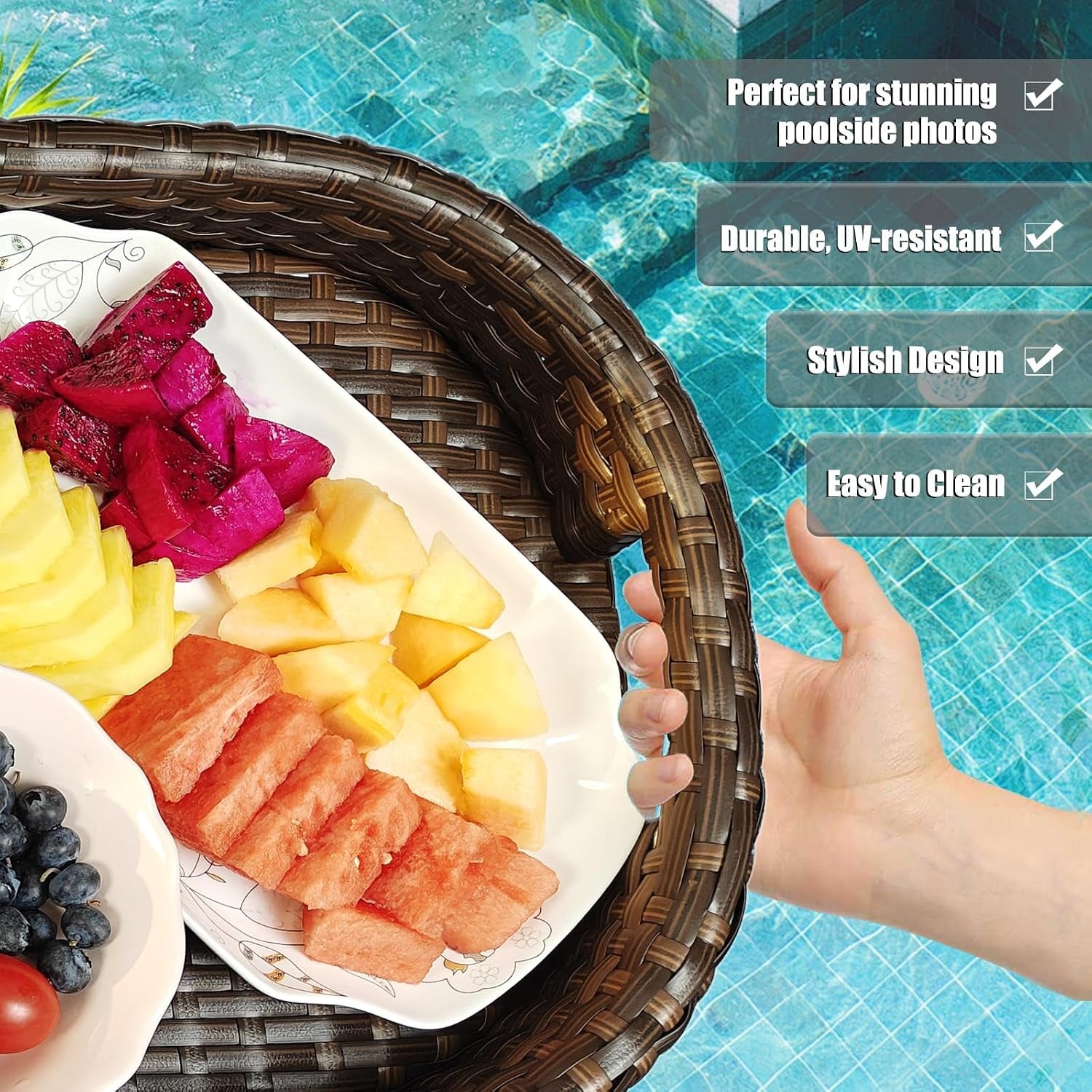 Floating Tray for Pool，Floating Pool Tray, Floating Tray - Floating Pool Table, Ideal for Food & Drinks - Floating Table for Pool - Essential Floating Food Tray for Pool Activities(Rectangle)