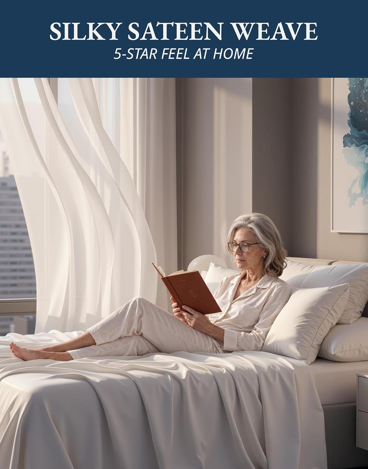 100% Egyptian Cotton Sheets Queen Size Sateen Weave - White