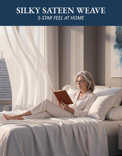 100% Egyptian Cotton Sheets Queen Size Sateen Weave - White