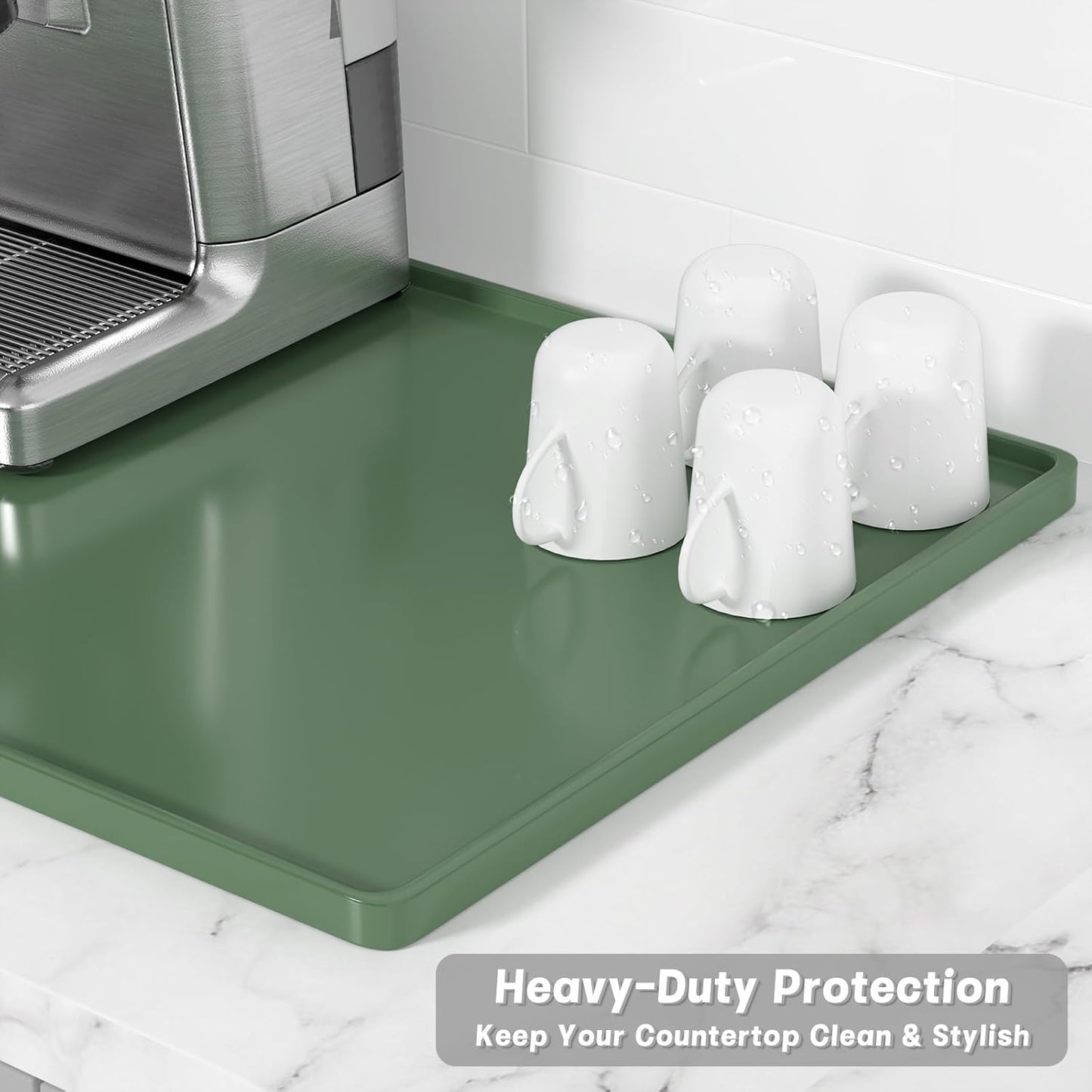 Silicone Coffee Mat, 12" X 19" Waterproof Raised Edge Coffee Bar Mats for Espresso Machine Station Accessories, Heat Resistant Dish Drying Pad for Kitchen Counter, Rubber Bar Decor Pad, Green
