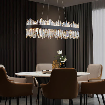 Modern Rectangular Crystal Chandelier, 20-Lights Black Raindrop Chandelier Lighting Contemporary Pendant Ceiling Light Fixture for Dining Room Living Room Kitchen Island L35.4''