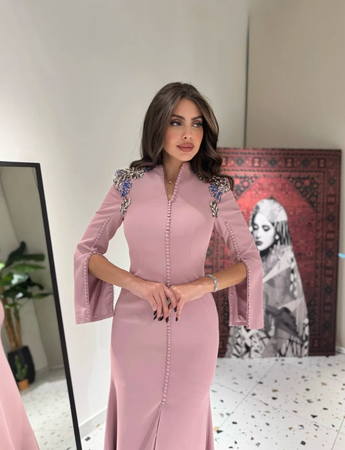 Mermaid V Neck Split Kaftan Dress