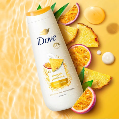 Dove Body Wash, Pineapple + Passion Fruit Scent, 24Hr Renewing Micromoisture, Limited Edition, 20 Fl Oz, 2 Pack