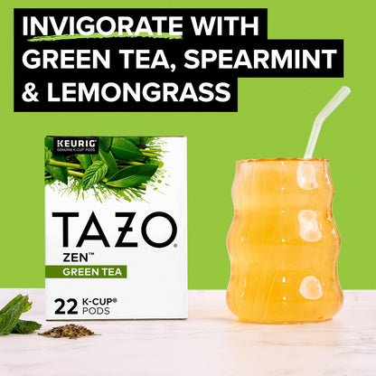 TAZO Zen Green Tea K-Cups, Green Tea Zen for Health and Wellness, 22 Pods | Zen Green Tea K-Cups for Quick Keurig Brewing Offer a Blend of Organic Green Tea, Lemon Verbena, Lemongrass and Spearmint