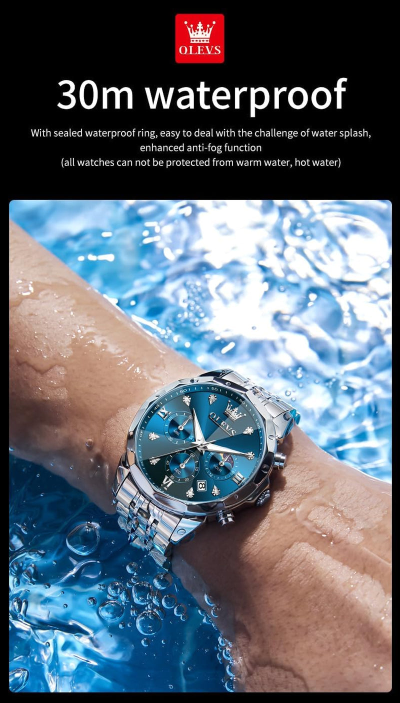 Watches for Men Luxury Diamond Casual Large Dial Watches Stainless Steel Waterproof Business Dress Analog Luminous Date Mens Watches