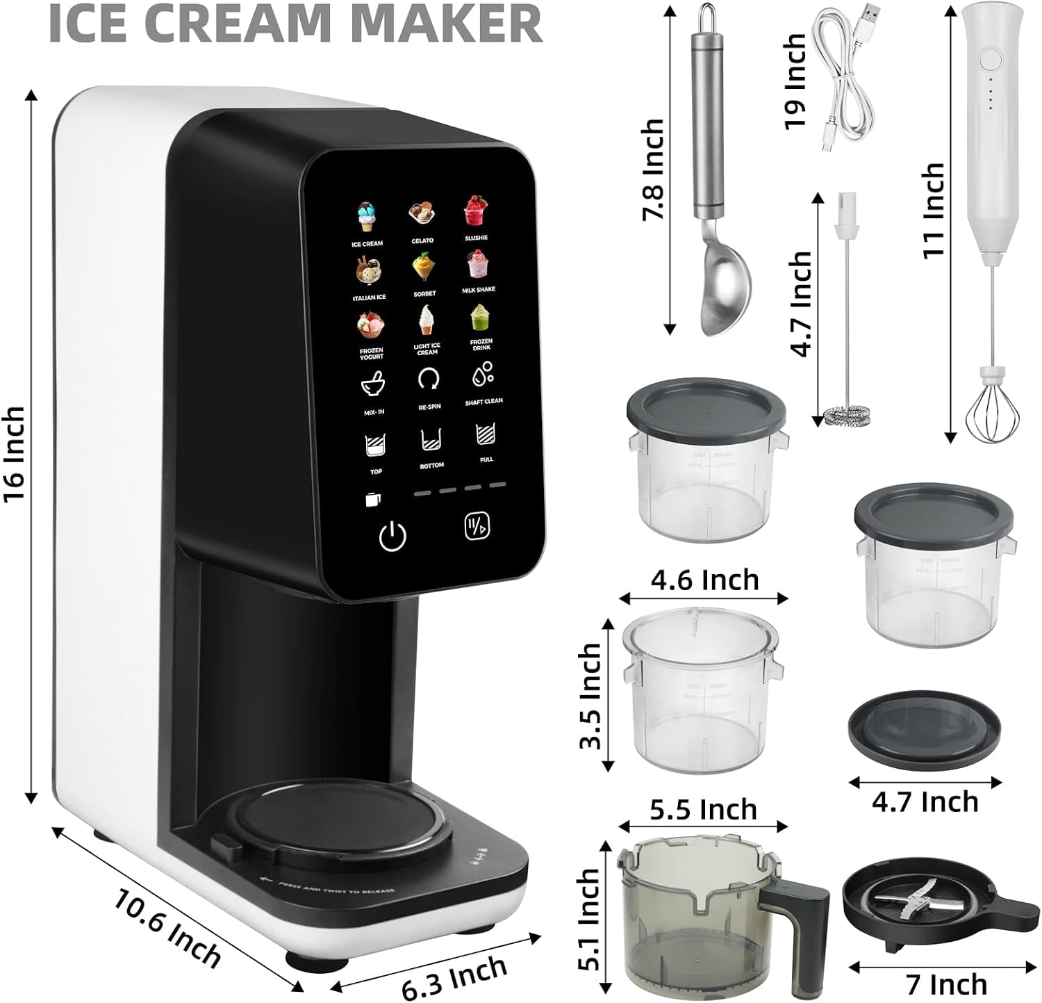 12 in 1 Ice Cream Machine, Electric Soft Serve Ice Cream Maker Machine for Home & Office, Gelato, Slushie, Italian Ice, Sorbet, Milk Shake, Frozenyogurt, Light Ice Cream, Soft Serve Ice Cream Machine