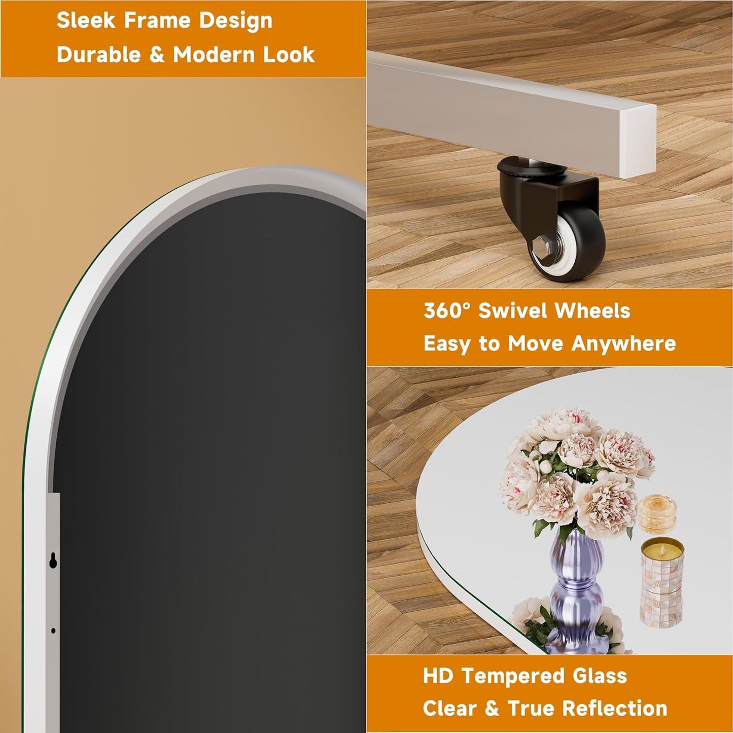 Architectural Full-Length Mirror Wheeled