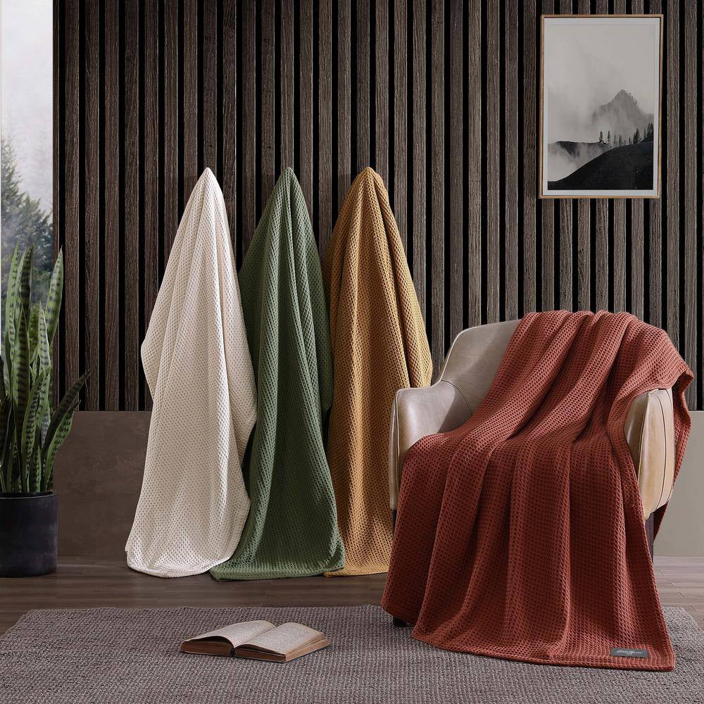 EB Solid Brown Cotton King Waffle Blanket