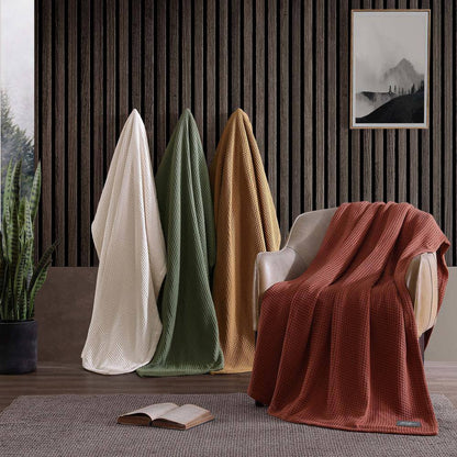 EB Solid Brown Cotton King Waffle Blanket