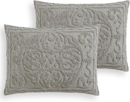 Medallion King Cotton Chenille Comforter Set, Gray | Vintage Tufted Cozy Plush 100% Cotton with Poly Fill 3-Piece Set with Large Centered Medallion Design