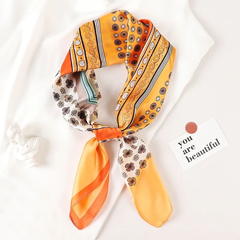 Luxury Brand 2022 Silk Square Scarf Women Cat Neck Hair Tie Band Beach Hijab Kerchief Head Headbands Bandana Female Foulard 70Cm