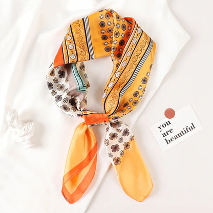 Luxury Brand 2022 Silk Square Scarf Women Cat Neck Hair Tie Band Beach Hijab Kerchief Head Headbands Bandana Female Foulard 70Cm