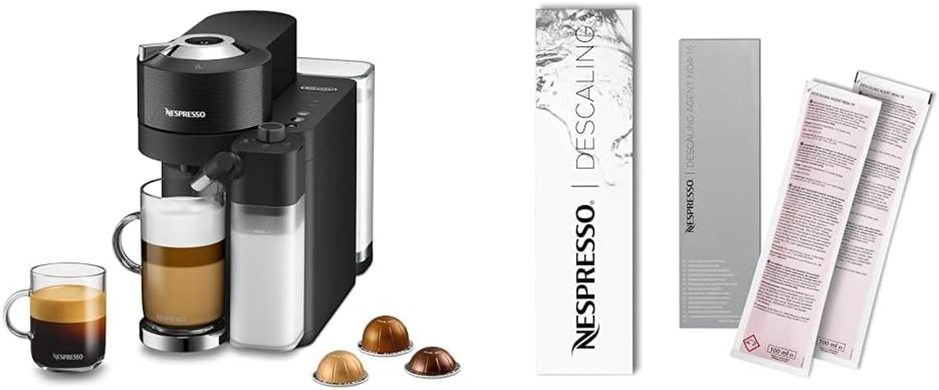 Nespresso Vertuo Lattissima by De'Longhi, Black Descaling Kit