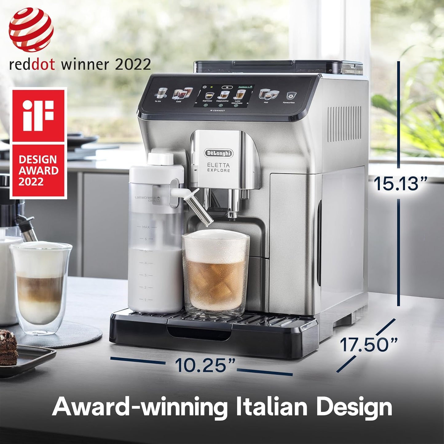 De'Longhi Eletta Explore Espresso Machine with Coffee Grinder, Milk Frother | #1 Worldwide Espresso Machine Maker, 50+ One-Touch Recipes, Travel Mug, Hot & Cold Frother, Built-In Grinder, 4 User Profiles