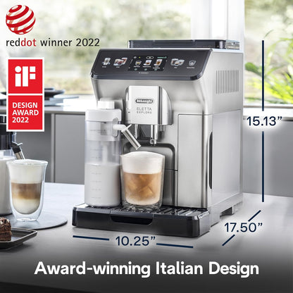 De'Longhi Eletta Explore Espresso Machine with Coffee Grinder, Milk Frother | #1 Worldwide Espresso Machine Maker, 50+ One-Touch Recipes, Travel Mug, Hot & Cold Frother, Built-In Grinder, 4 User Profiles