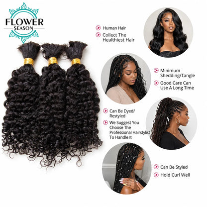 Bulk Human Hair for Braiding Wholesale Burmese Boho Braids Human Hair Extensions No Weft Double Drawn Curly Hair Bulk 3Bundles