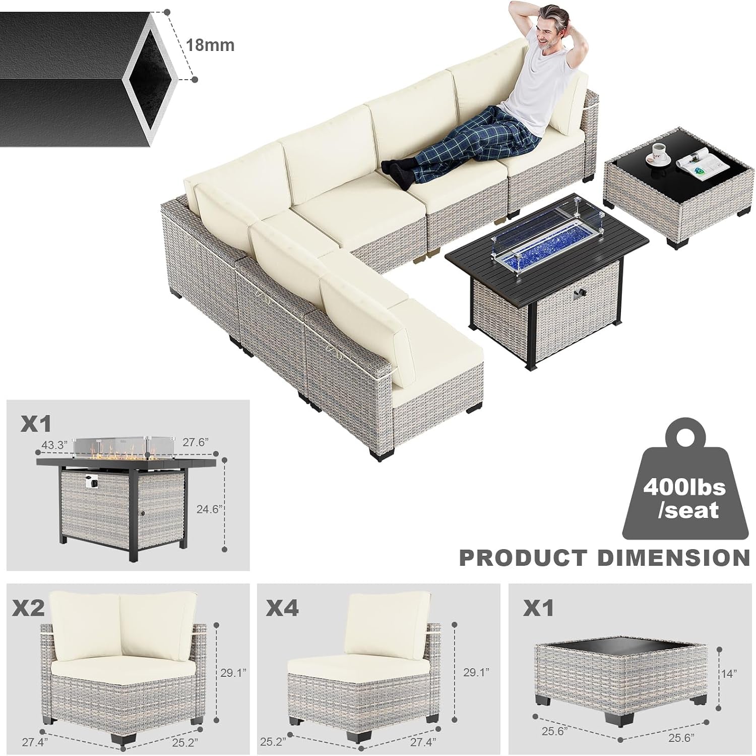 Outdoor PE Wicker Rattan Modular Patio Sectional Sofa Set