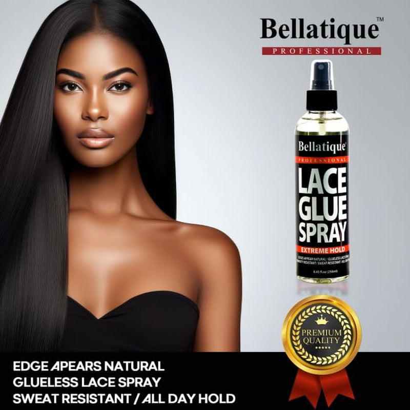 Lace Glue Spray - Extreme Hold. Edges Appear Natural, Humidity Resistant, Sweat Resistant, All Day Hold, Quick Drying, Flake Free, Easily Removed, Quick & Easy. (8 Oz)