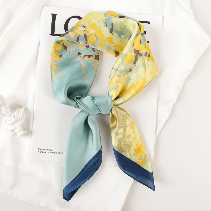 Luxury Brand 2022 Silk Square Scarf Women Cat Neck Hair Tie Band Beach Hijab Kerchief Head Headbands Bandana Female Foulard 70Cm