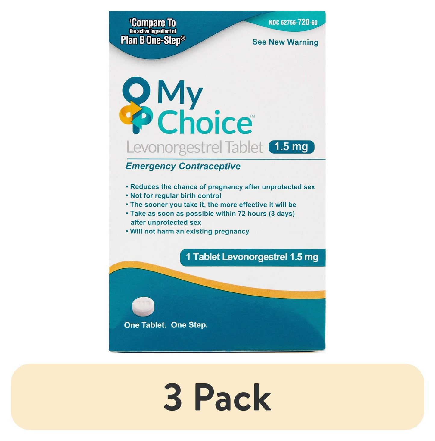 (3 Pack)  My Choice Emergency Contraceptive – Levonorgestrel 1.5 Mg Tablet – Safe, Effective Morning-After Pill for Unprotected Sex – Compare to Active Ingredient Found in Plan B One-Step