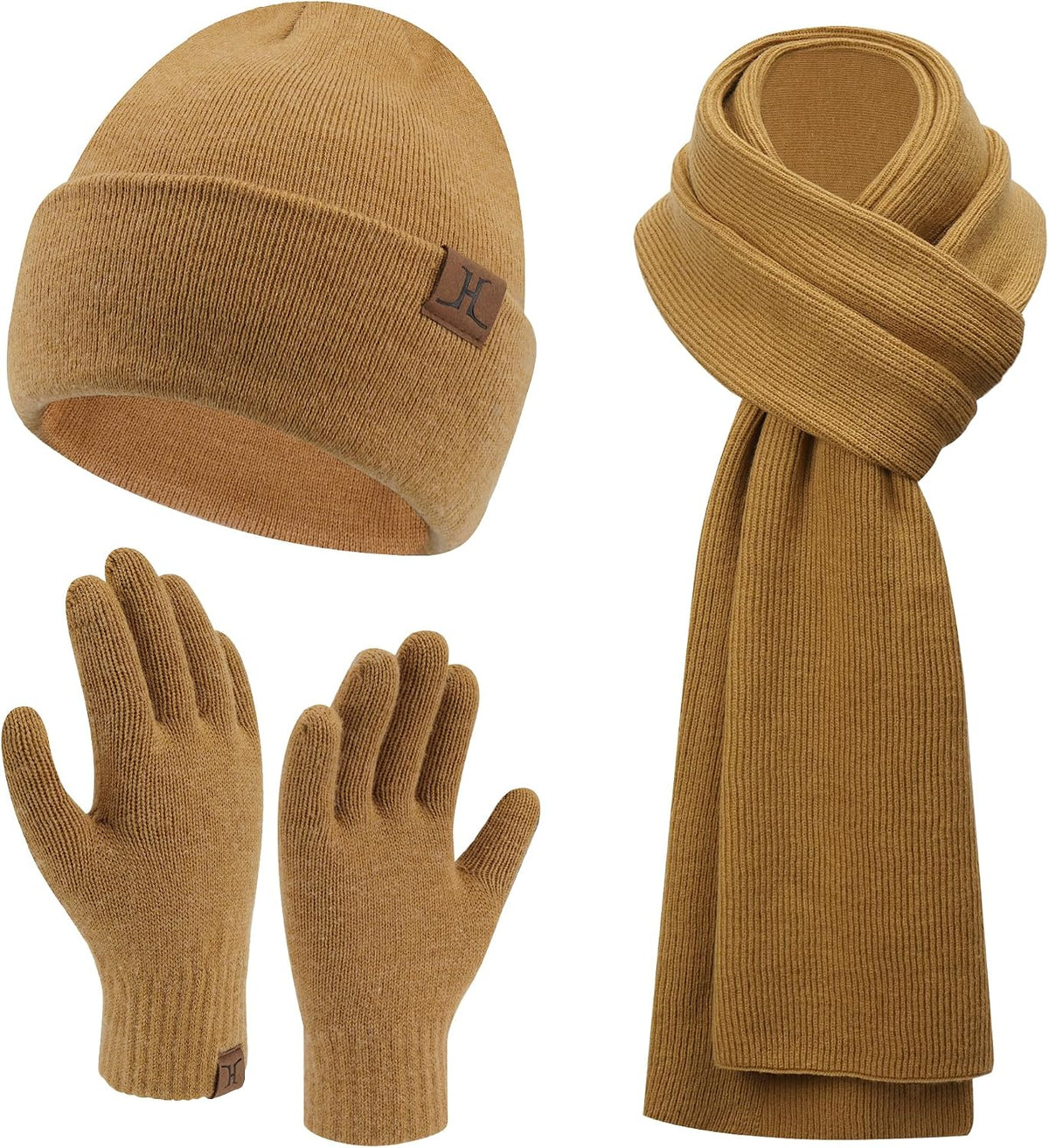 Mens Winter Warm Beanie Hats and Scarf Touchscreen Gloves