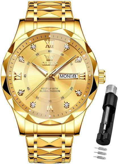 Watches for Men Luxury Diamond Casual Large Dial Watches Stainless Steel Waterproof Business Dress Analog Luminous Date Mens Watches