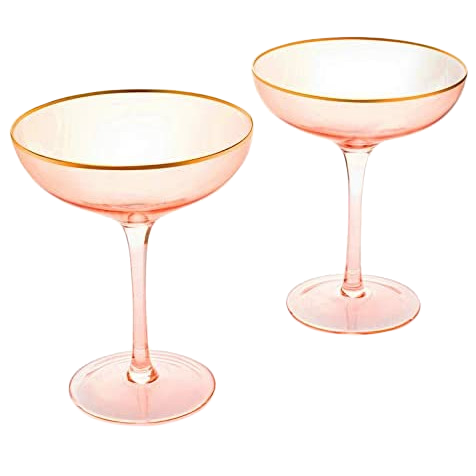 Pink Rim Martini Cocktail Glasses Premium Barware Gift Elegant Drinkware Collection